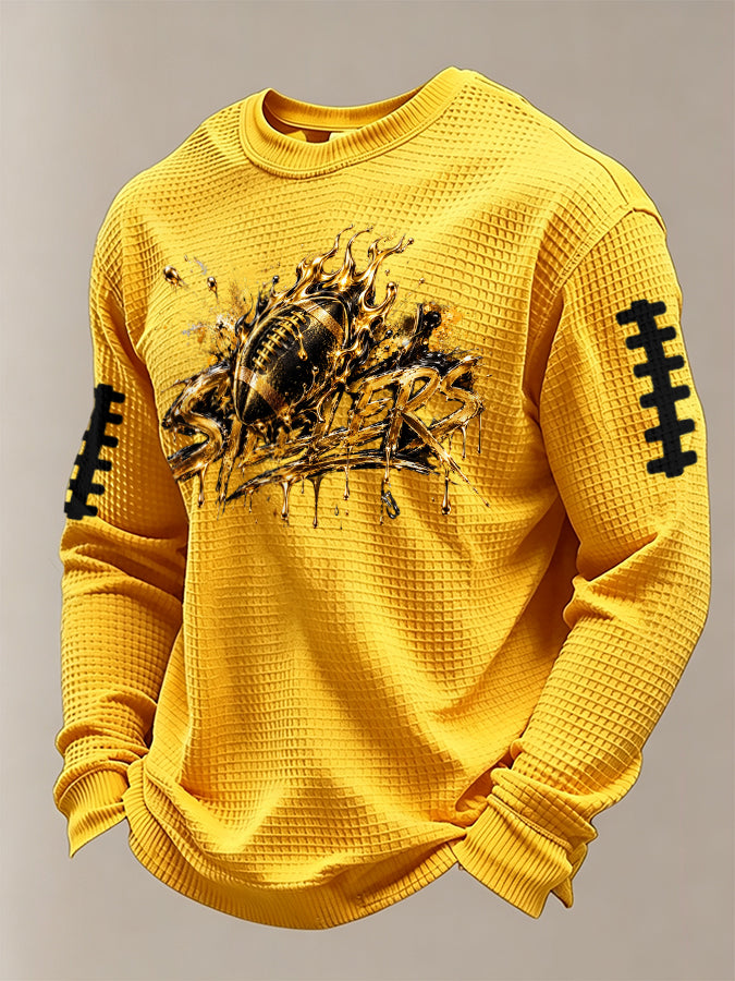 Men's Football Print Waffle Crewneck Sweatshirt