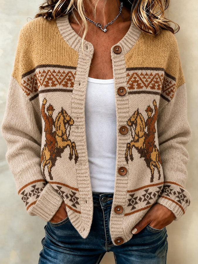 Women's Western Printed Knitted Cardigan