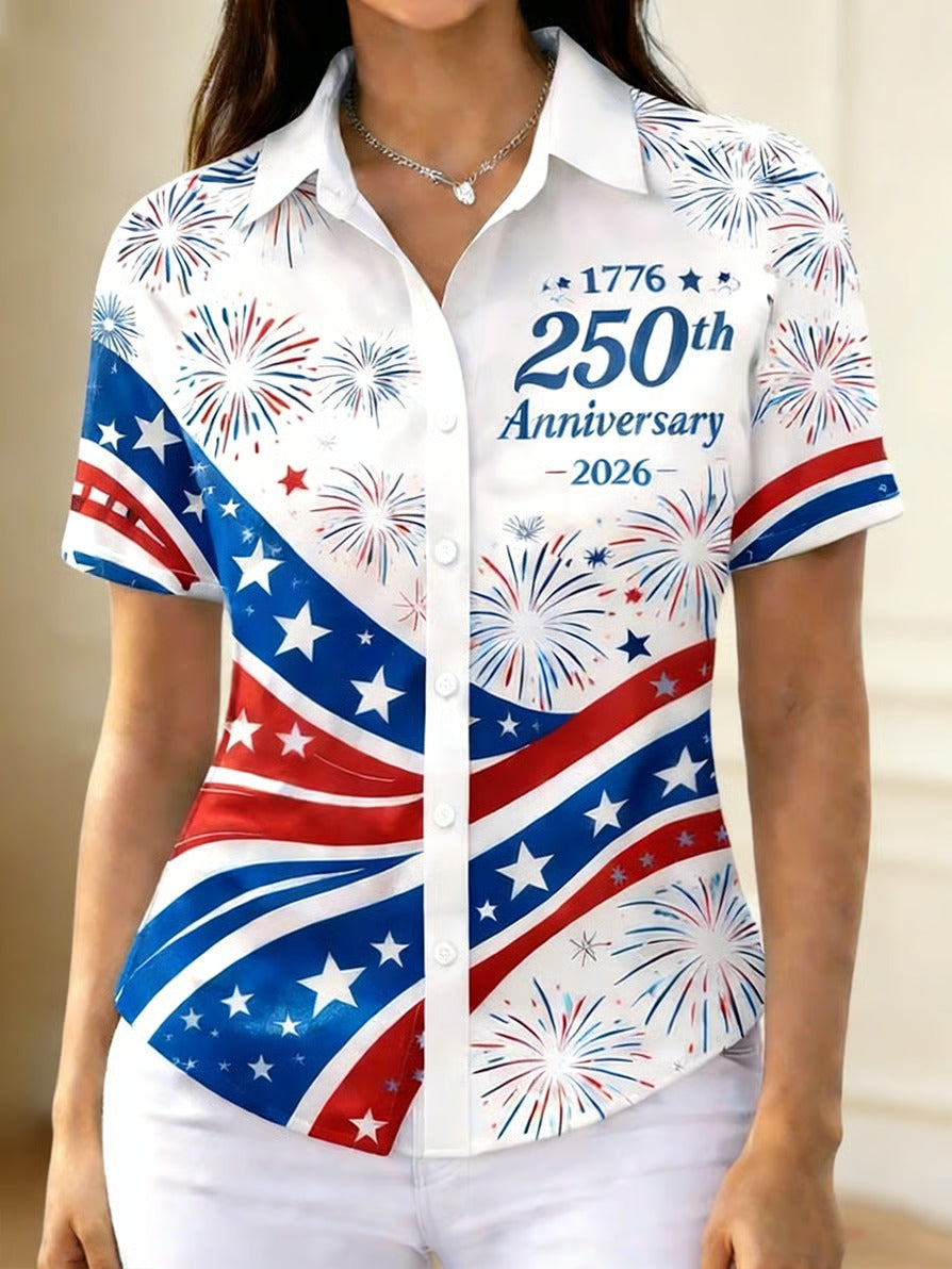Ladies' Casual American 250Th Anniversary Celebration Short Sleeved Shirt