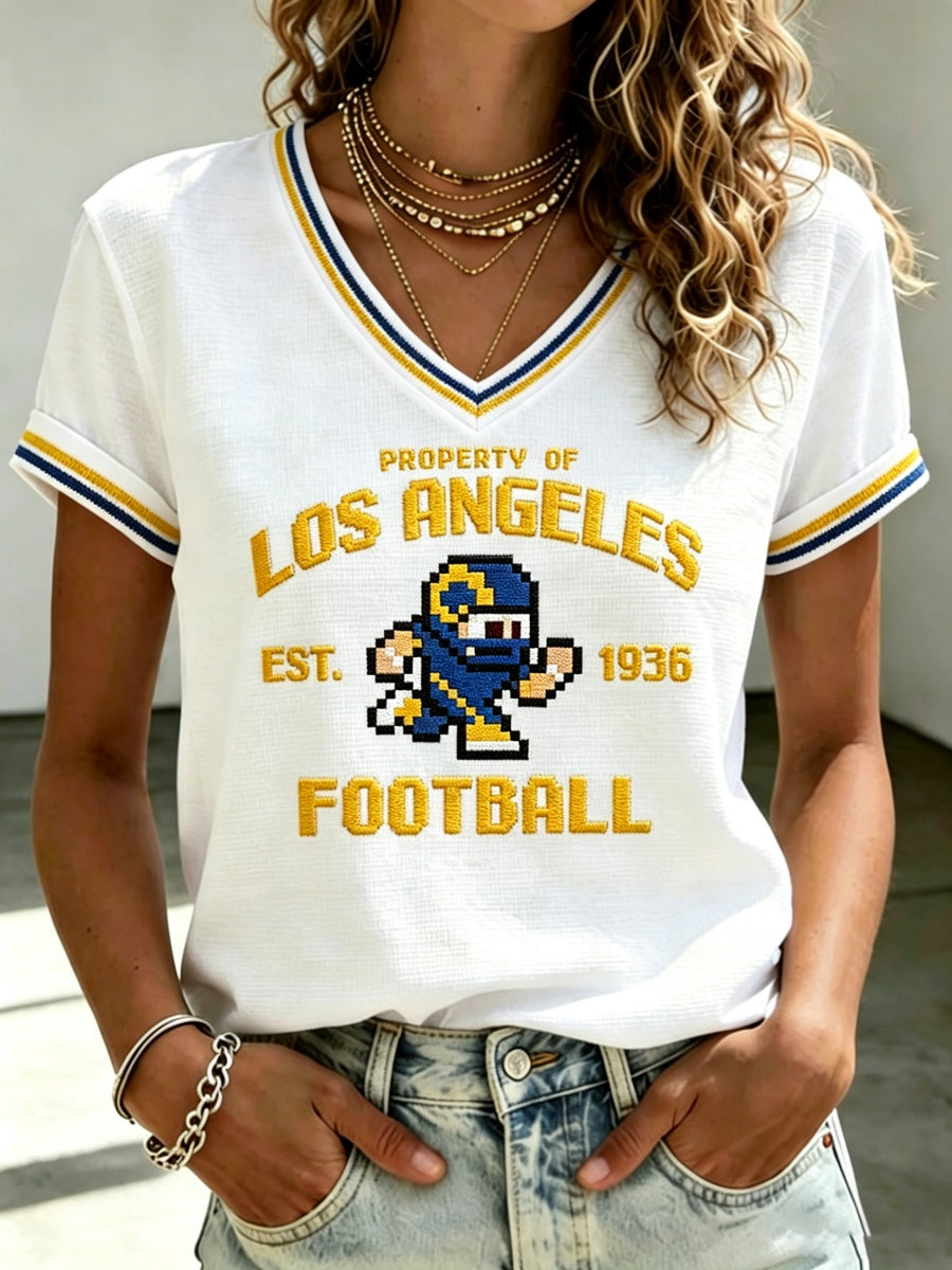 Women's Rams Football Game Print V-Neck T-Shirt