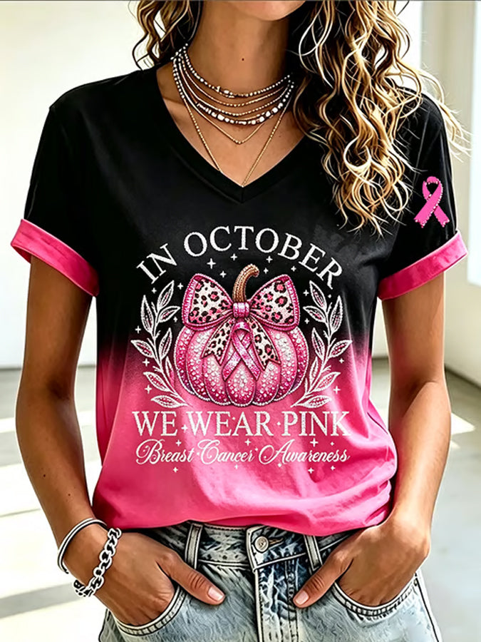 Women'S In October We Wear Pink Print Short-Sleeve T-Shirt