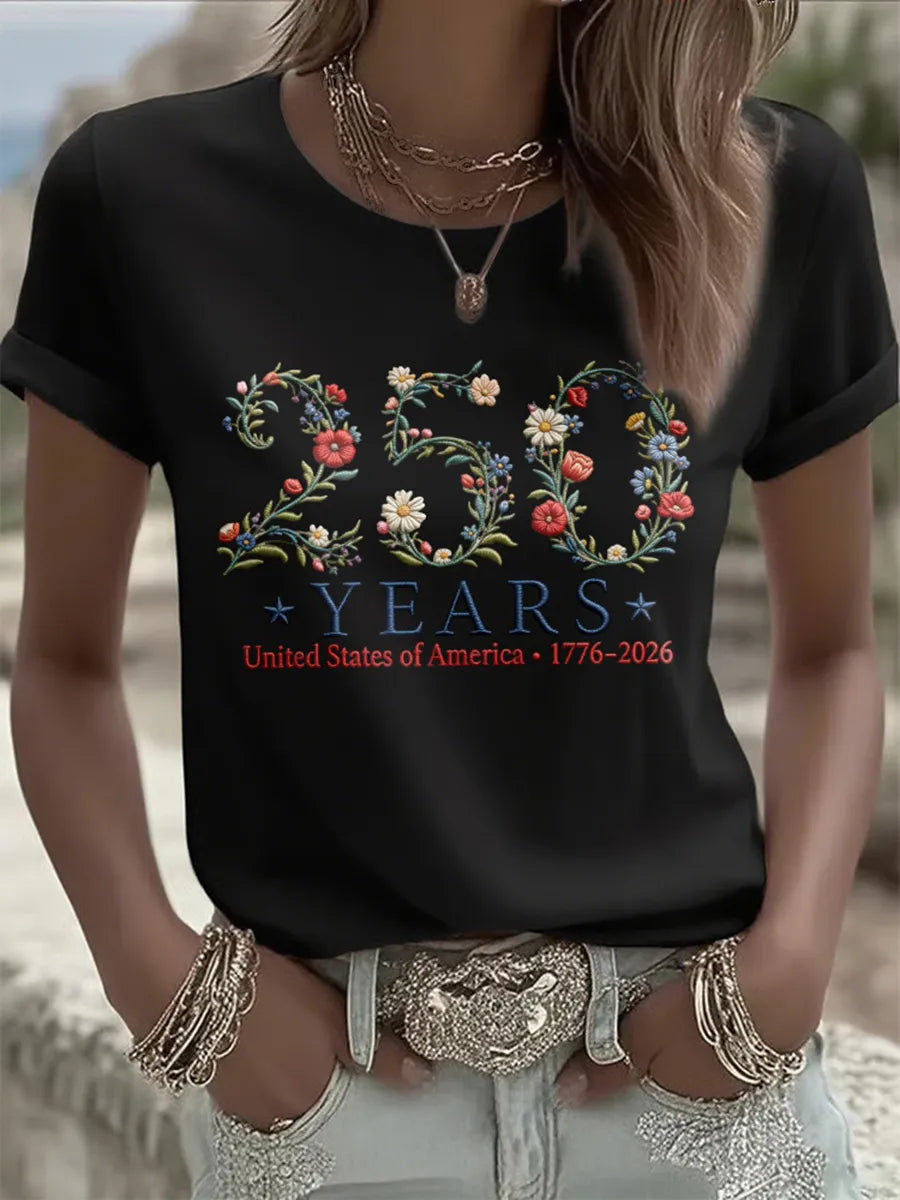 Women's 250 American Embroidered Pattern T-shirt