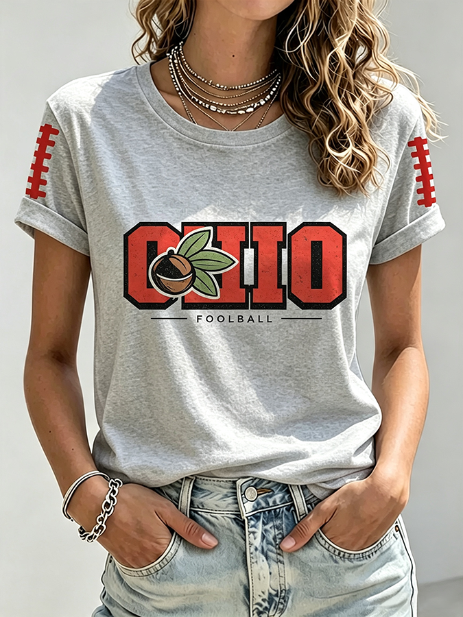 Ladies' Rugby Printed Round Neck T-Shirt