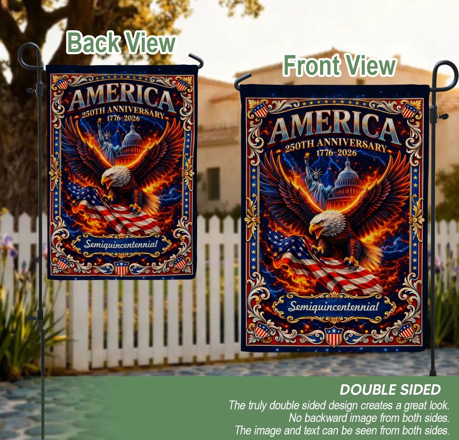 1776–2026 America 250th Anniversary House Flag – Bald Eagle & US Capit