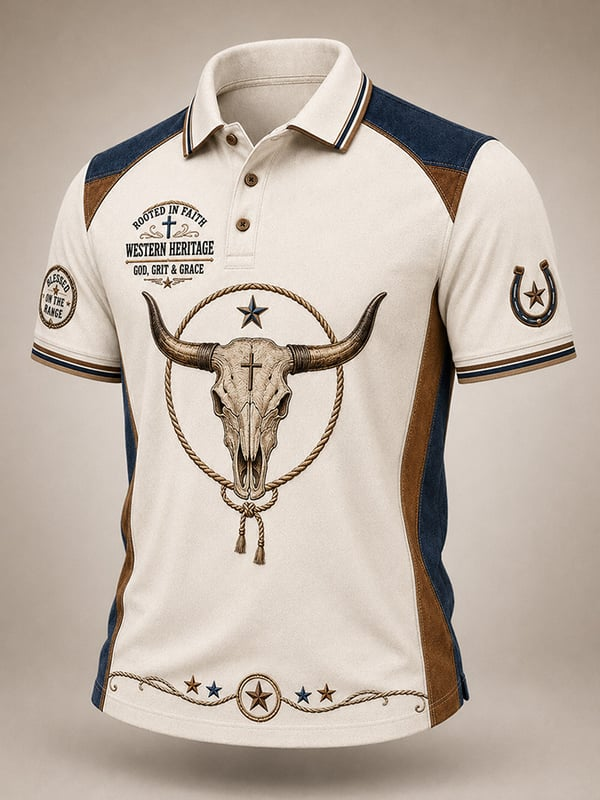 Men's Retro Western Faith Print POLO