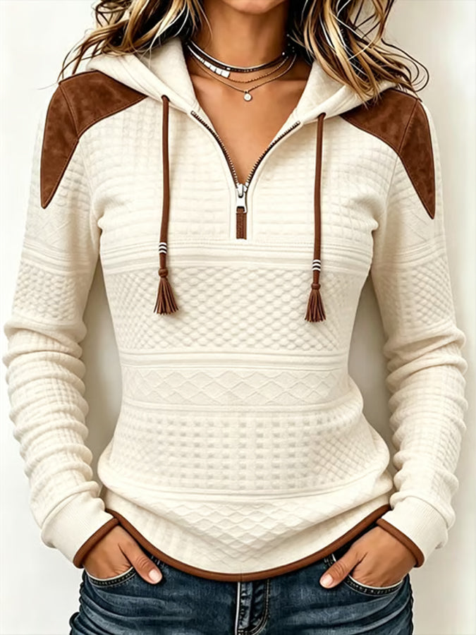 Women'S Textured Printed Zipper Hoodie