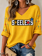 Women's Football Printed V-Neck T-Shirt