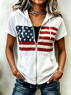 Women'S Casual Flag Summer Short Sleeved Hooded Top