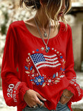 Women'S America Flag Printed Casual Cotton And Linen Top