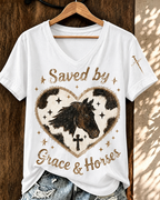 Women'S Retro Western Ethnic Art Flower Printed V-Neck T-Shirt