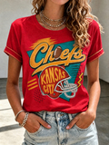 Women's Football Fan Printed Round Neck T-Shirt