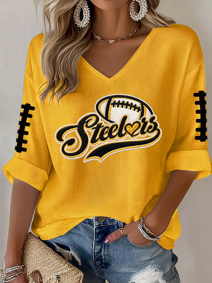 Women's Football Printed V-Neck T-Shirt