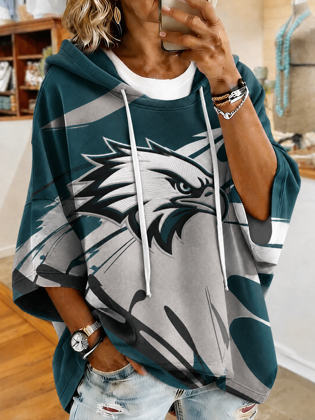 Women'S Vintage Football Print Hoodie