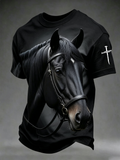 Western Style Horse Art Faith Printed Round Neck T-Shirt