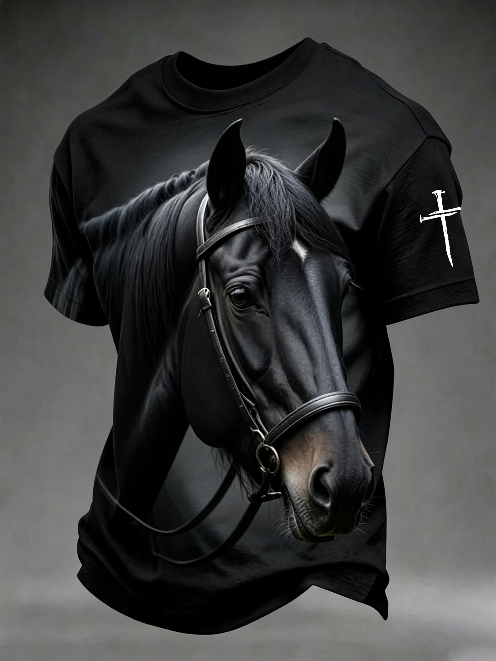 Western Style Horse Art Faith Printed Round Neck T-Shirt