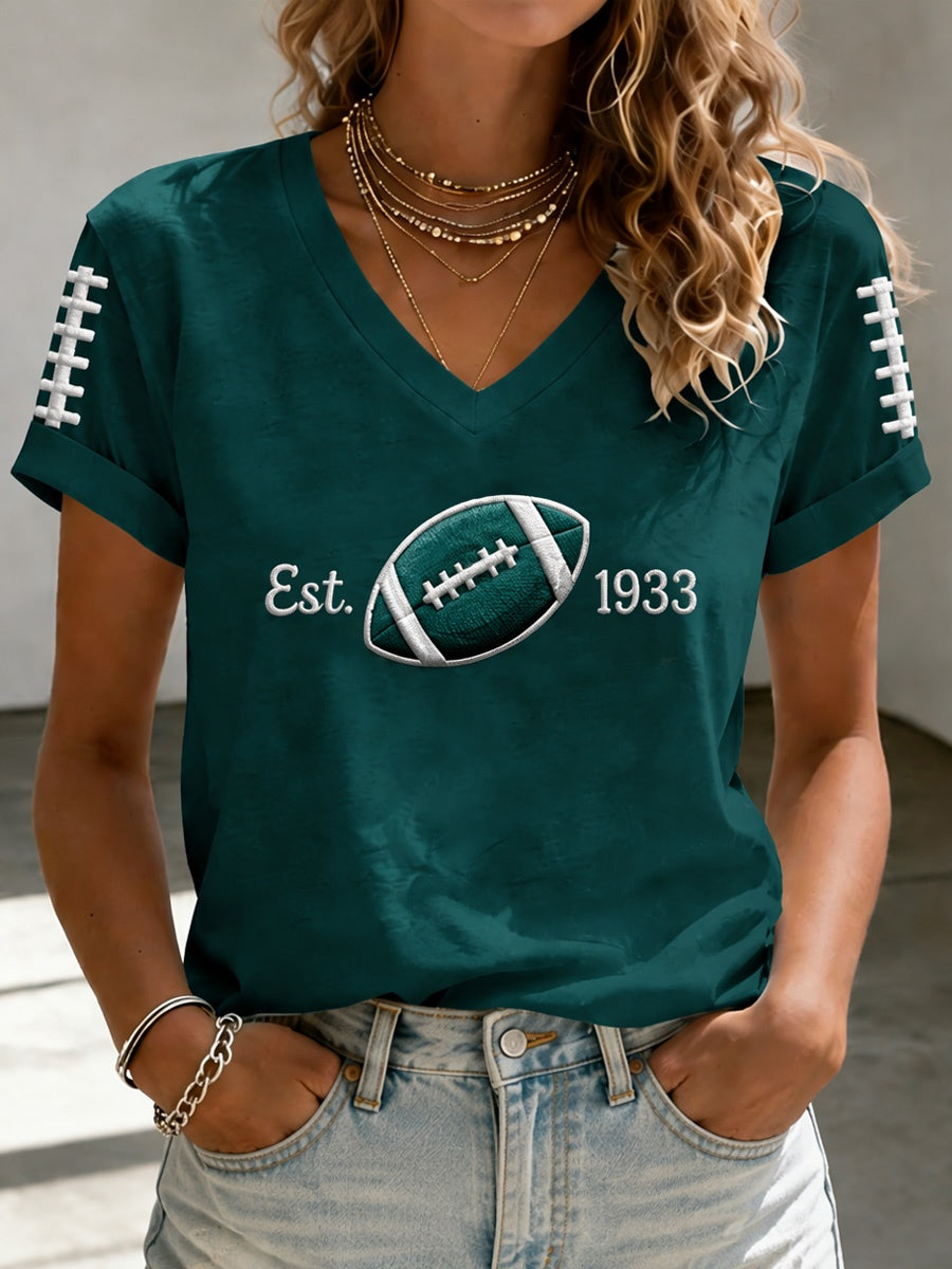 Women's Football Game Print V-Neck T-Shirt