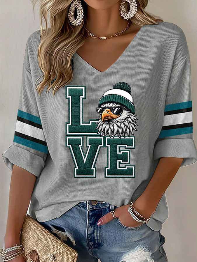 Women'S Football  Print Waffle  Top