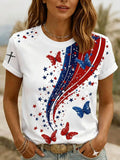 Women'S Retro American Independence Day Commemorative Printed Round Neck Short Sleeved T-Shirt