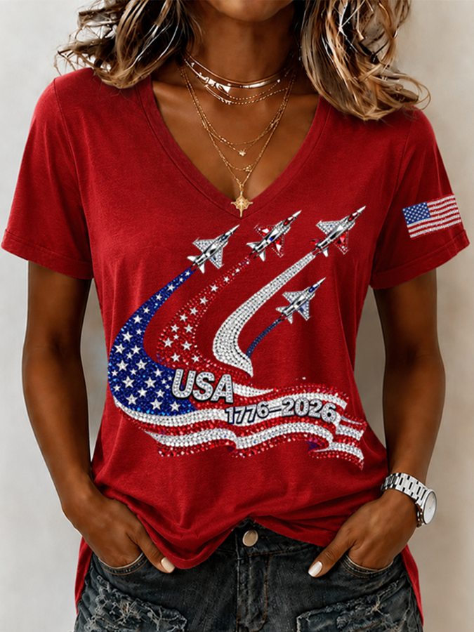 Women'S USA 250th Anniversary  Printed Casual T-Shirt