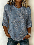 Women'S Retro Faith Flower Art Cotton And Hemp Printing Design Casual T-Shirt