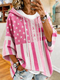 Women'S Retro Breast Cancer Awareness Flag Print Hoodie