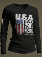 Ladies' Leisure 250Th Anniversary National Day Celebration Round Neck Long Sleeve T-Shirt