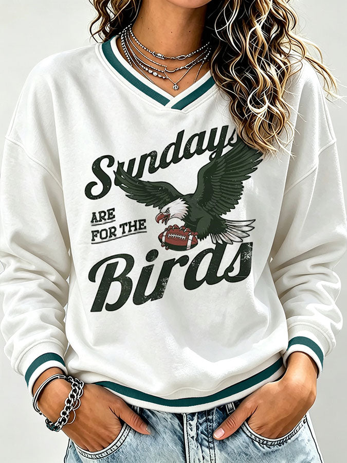 Women's Football Print V-Neck Color Block Sweatshirt