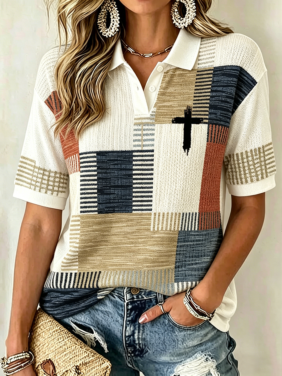 Faith Cross Commemorative Printed Collar Top