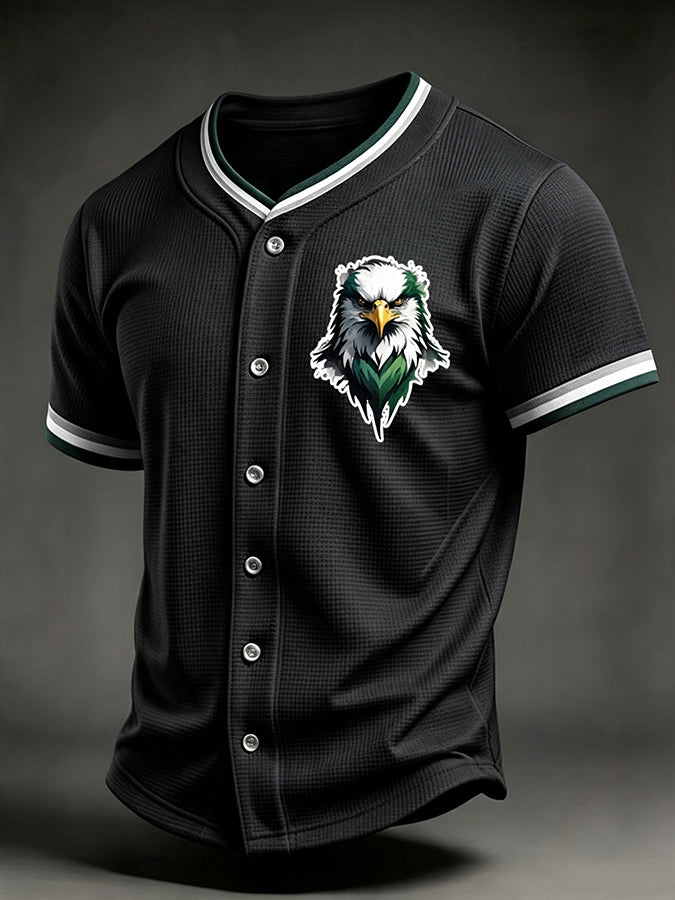 Men's Football Print Waffle V-neck Cardigan