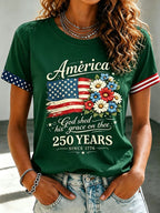 Women's Floral American Flag Printed Casual T-shirt