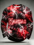 Men'S Fan Printed Round Neck Long Sleeved Sweatshirt