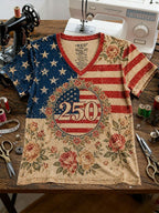 Women'S V-Neck American 250 Celebration Printed T-Shirt