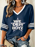 Women's Football Cowboy Pink Shirt Printed Waffle Top