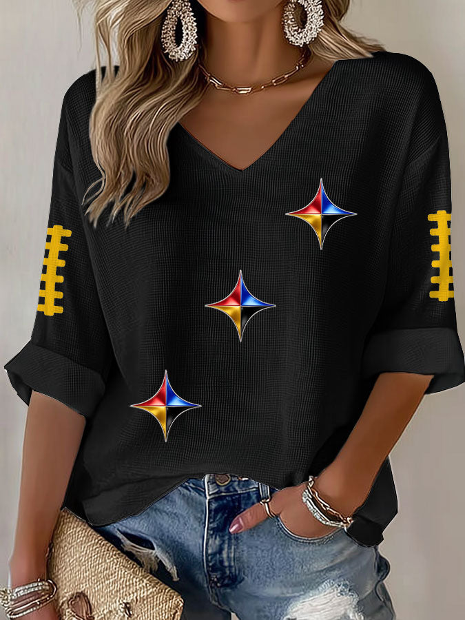 Women'S Football Print Waffle  Top