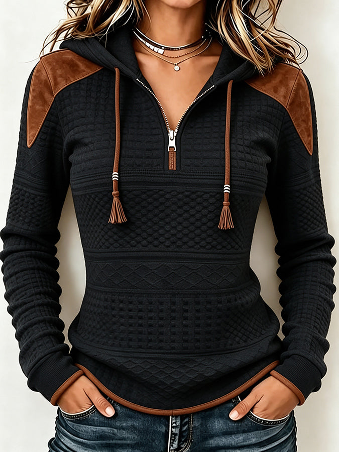Women'S Textured Printed Zipper Hoodie