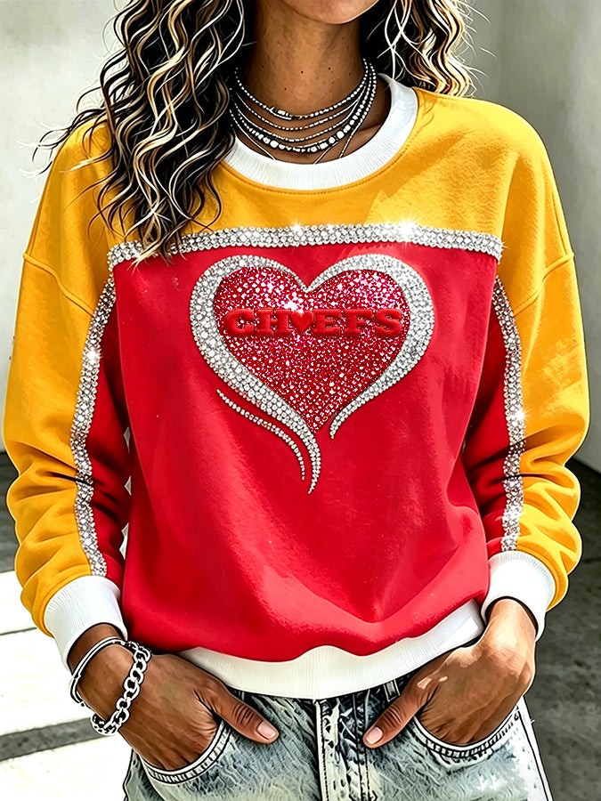 Women's Football Love Sparkling Color Contrast Casual Sweatshirt