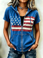 Women'S Casual Flag Summer Short Sleeved Hooded Top