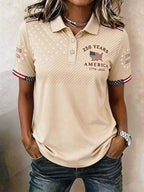 Women'S Casual American Independence Day Printed Polo Shirt Short Sleeved