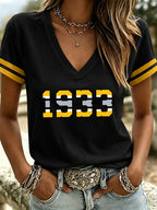 Women's Casual Football Printed V-Neck T-Shirt