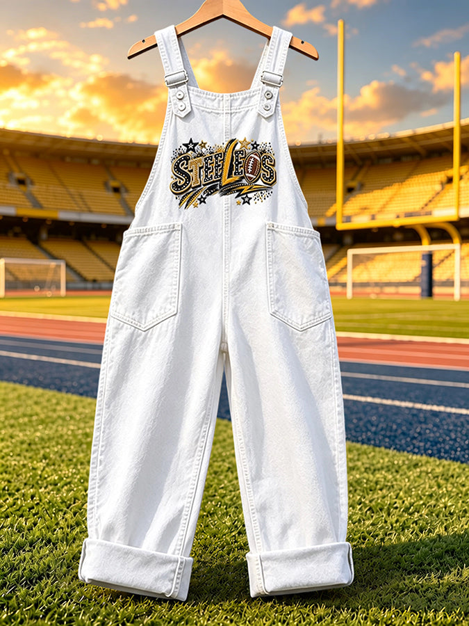 Women'S Football Fans Print Patchwork Jumpsuit