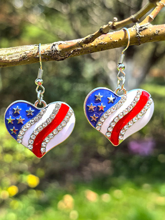 Women'S Independence Day 250Th Anniversary Celebration Flag Earrings Love Pentagram Alloy Drip Oil Pendant Earrings