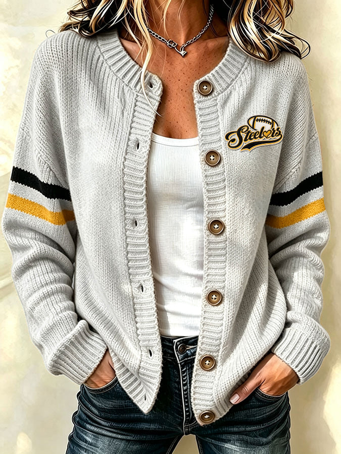 Women'S Football Printed Knitted Cardigan