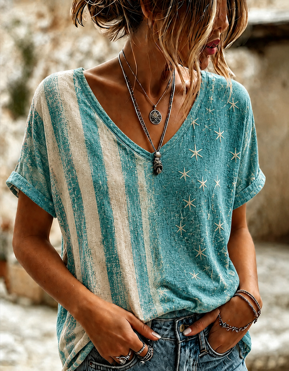 Women'S Retro Independence Day Printed Casual Short Sleeved T-Shirt