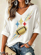 Women'S Football Print Waffle  Top