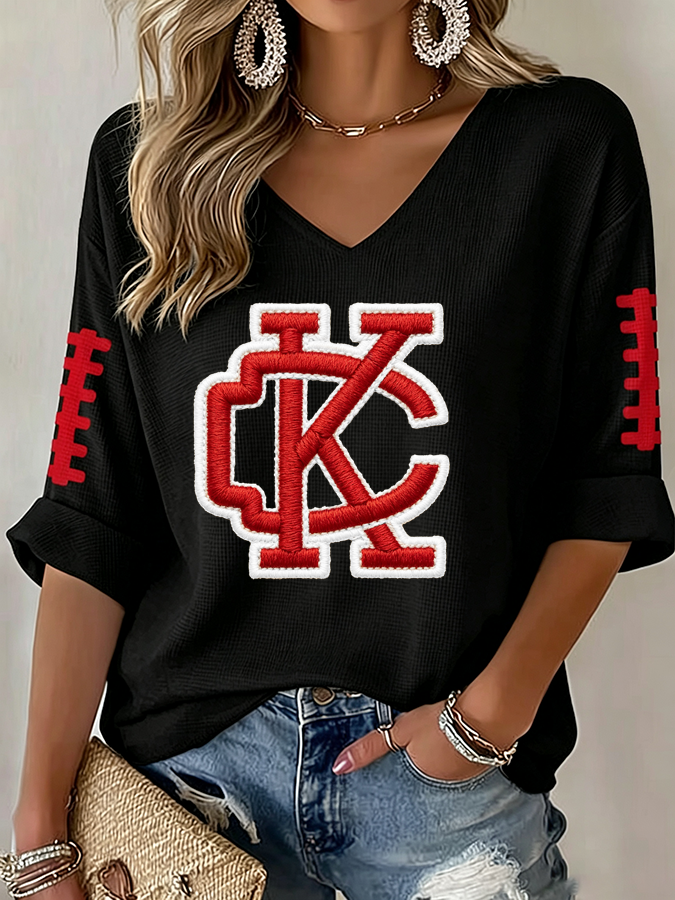 Women'S Football  Print Waffle  Top
