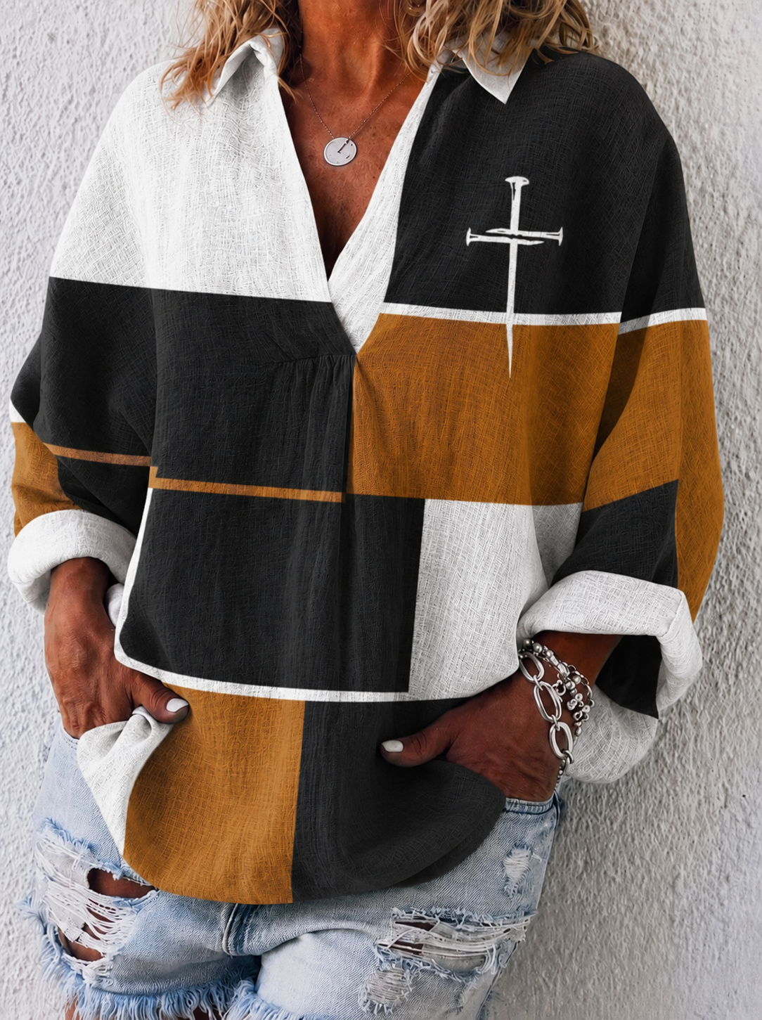 Women'S Faith Printed Long Sleeved Loose Shirt
