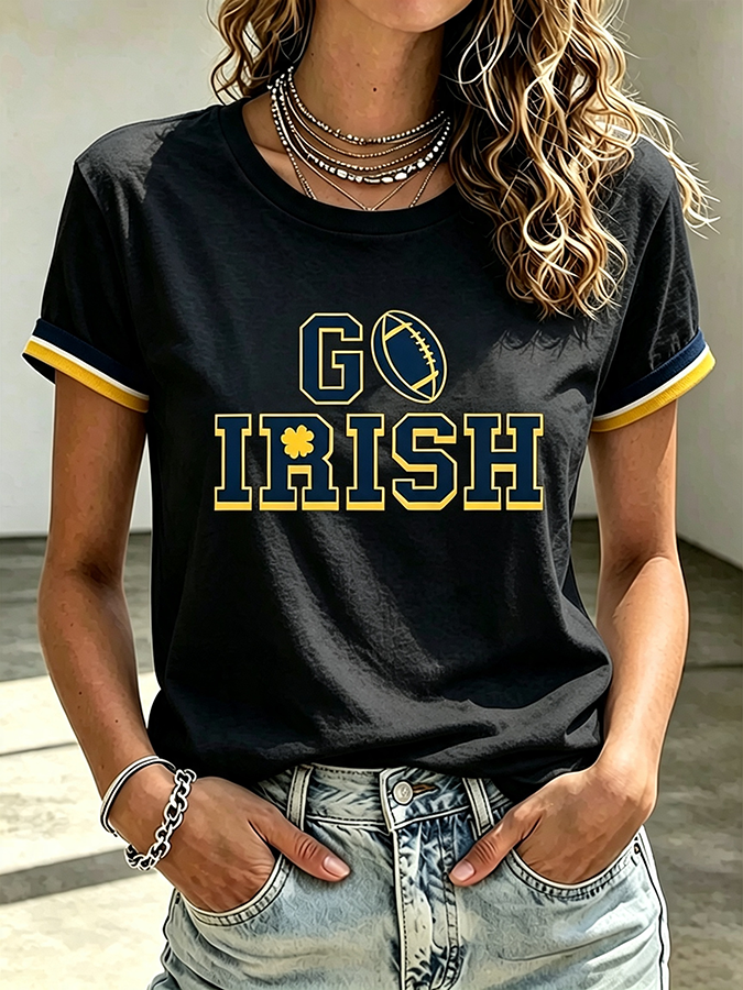 Women'S Rugby Printed Round Neck Short Sleeved T-Shirt