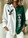 Women'S Eagles Fans Print Lapel Long Sleeve Shirt