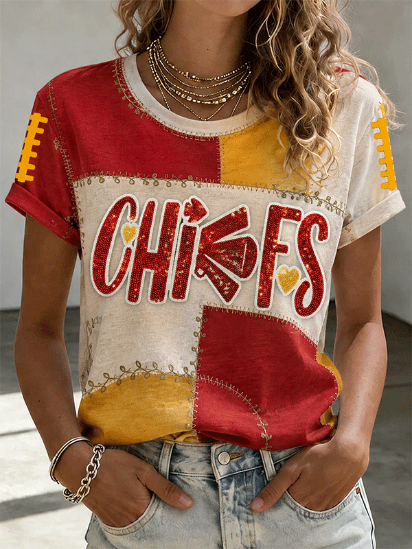 Women's Football Color Block Casual Sports T-shirt