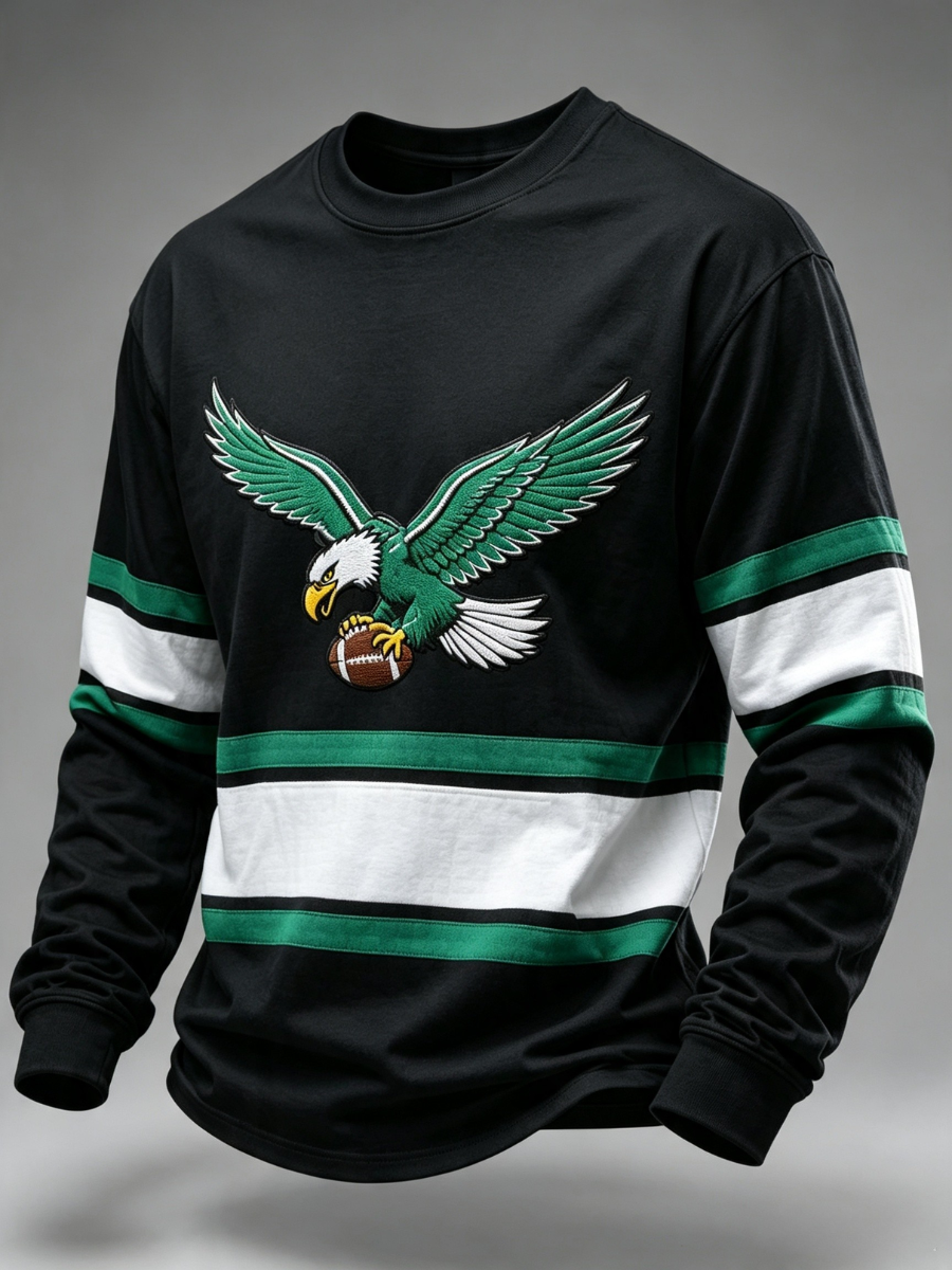 Men's Football Printed Round Neck Long Sleeved Sports Shirt